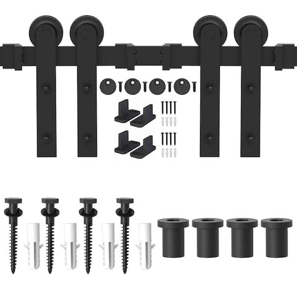 WINSOON 5 ft. Frosted Black Strap Sliding Barn Door Track Hardware Kit ...