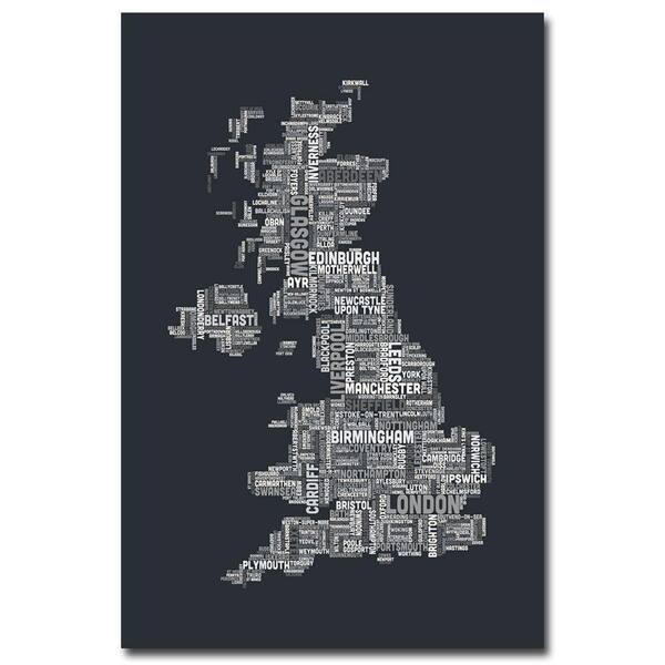 Trademark Fine Art 30 in. x 47 in. UK - Cities Text Map II Canvas Art-DISCONTINUED