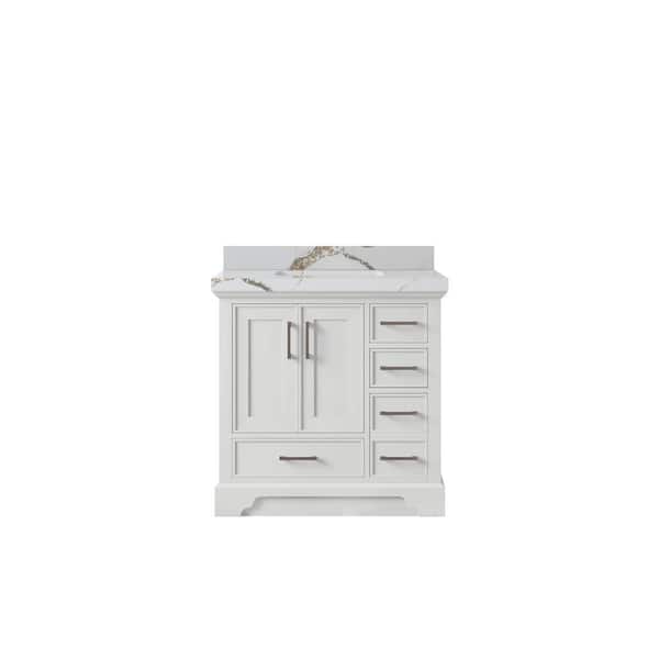 Willow Collections Charlotte 36 in. Single Sink Freestanding White Bath Vanity with Calacatta Gold Qt. Top Unassembled