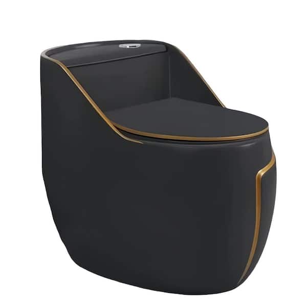 12 in. Rough In 1-Piece 1.45 Gal. GPF Elongated Comfort Height Toilet in Black Seat Included