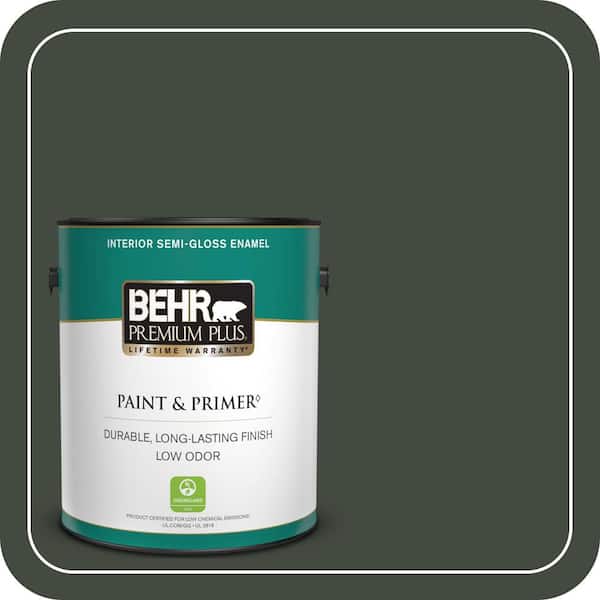 BEHR PREMIUM PLUS 1 gal. #BXC-12 Deep Forest Semi-Gloss Enamel Low Odor Interior Paint & Primer