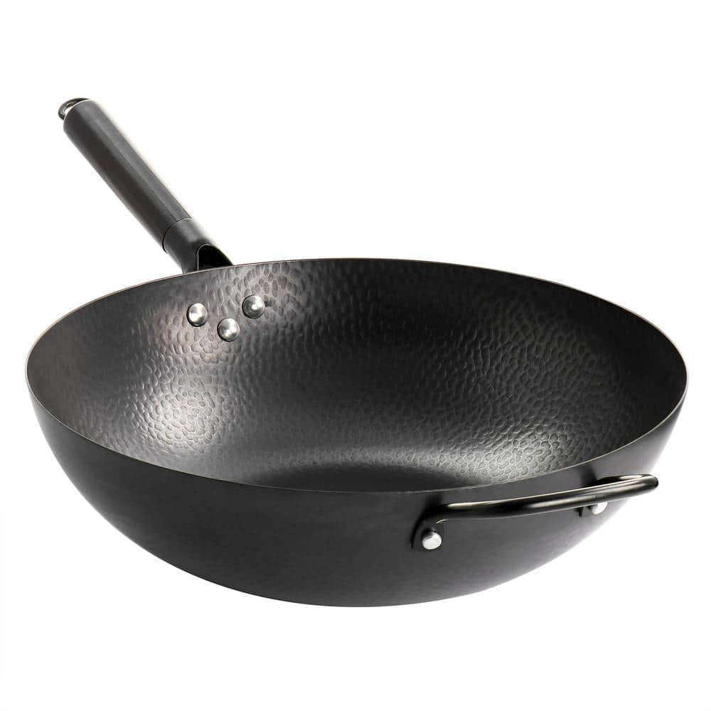 Gibson Home Hammered 13 in. Black Heavy Gauge Carbon Steel Wok