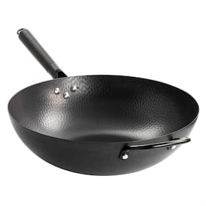 Hammered 13 in. Black Heavy Gauge Carbon Steel Wok