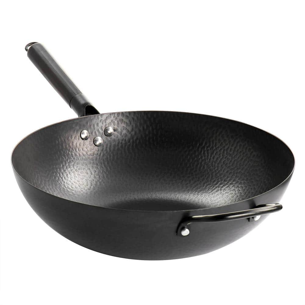 10 Carbon Steel Camping Wok w/ Wooden Handle, USA-made