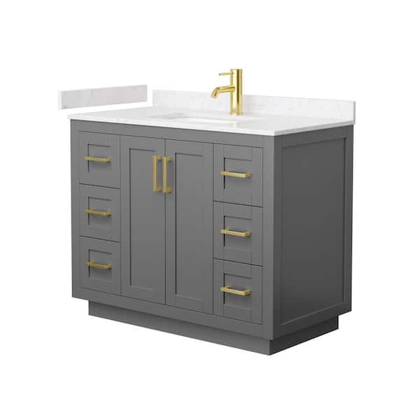 Wyndham Collection Miranda 42 in. W Single Bath Vanity in Dark Gray with Cultured Marble Vanity Top in Light-Vein Carrara with White Basin