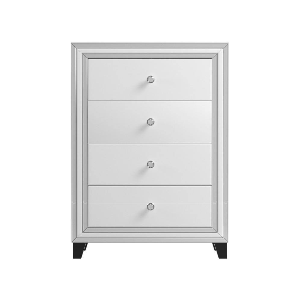 Clihome Silver Trim Glass Storage with Four Drawer in White CL
