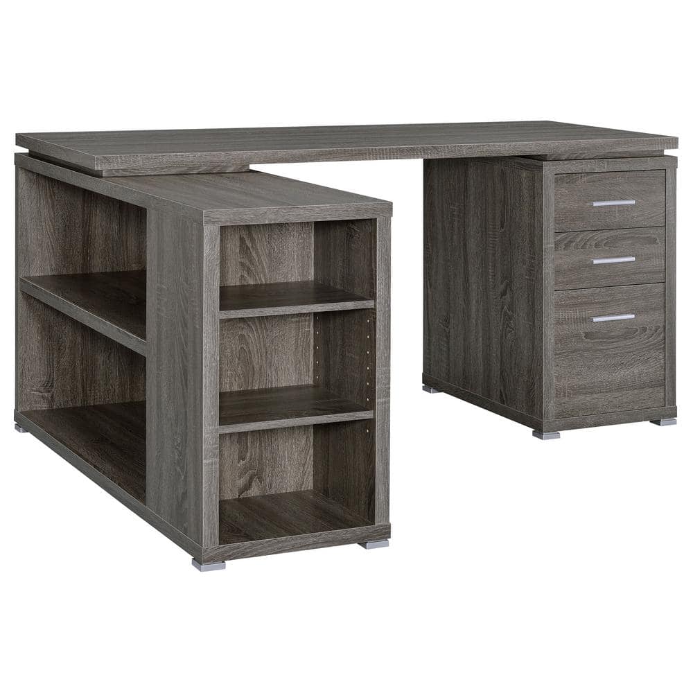 Weathered Grey Wood Corner Executive Desk with Drawer and Filing Cabinet