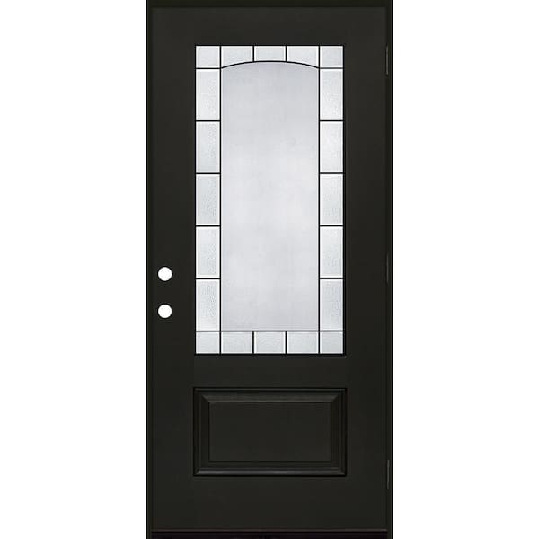 Steves & Sons Regency 36 in. x 80 in. 3/4L Empire Decorative Glass LHOS Onyx Fiberglass Prehung Front Door with 4-9/16 Jamb