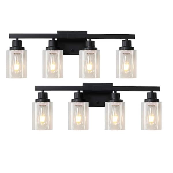 23.6 in. 4-Light Black Farmhouse LED Vanity Light Fixture with Glass Shade Rustic Bathroom Sconce (No Bulbs)