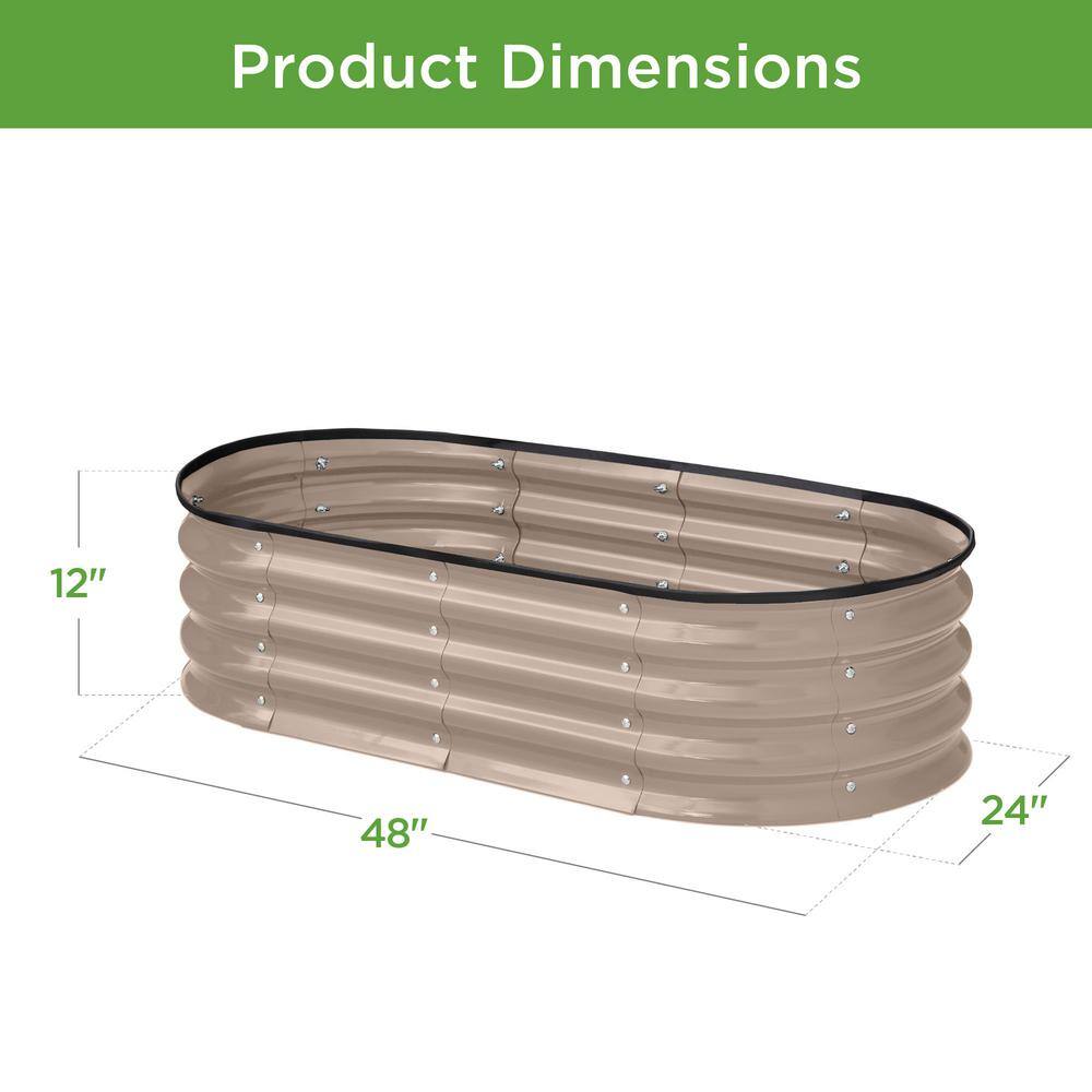 Taupe Powder-Coated Steel Oval Raised Garden Bed Planter Box