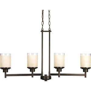 Alexa Collection 4-Light Antique Bronze Chandelier with Etched Umber Linen Glass