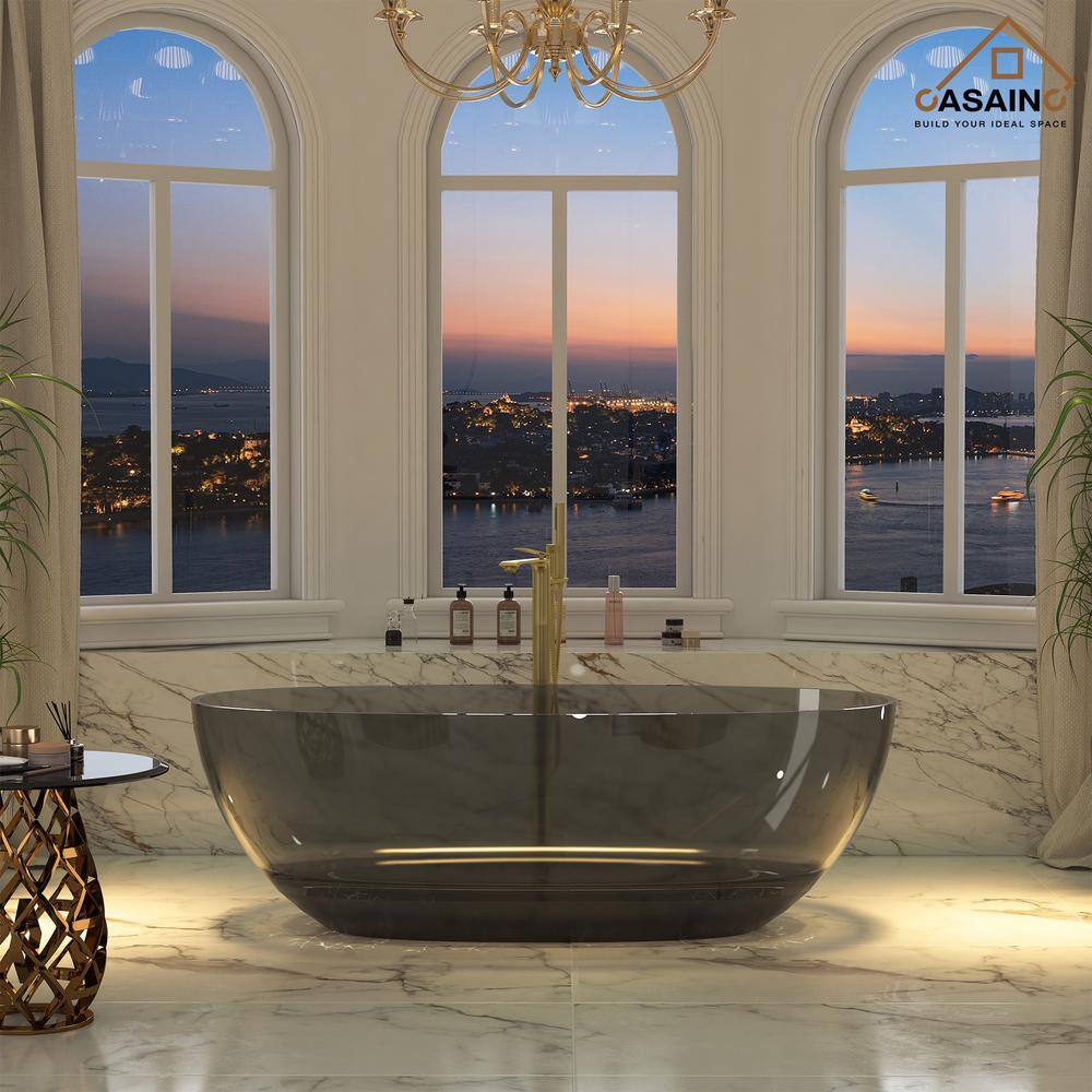 67'' x 30'' Black Transparent Resin Freestanding Soaking Bathtub