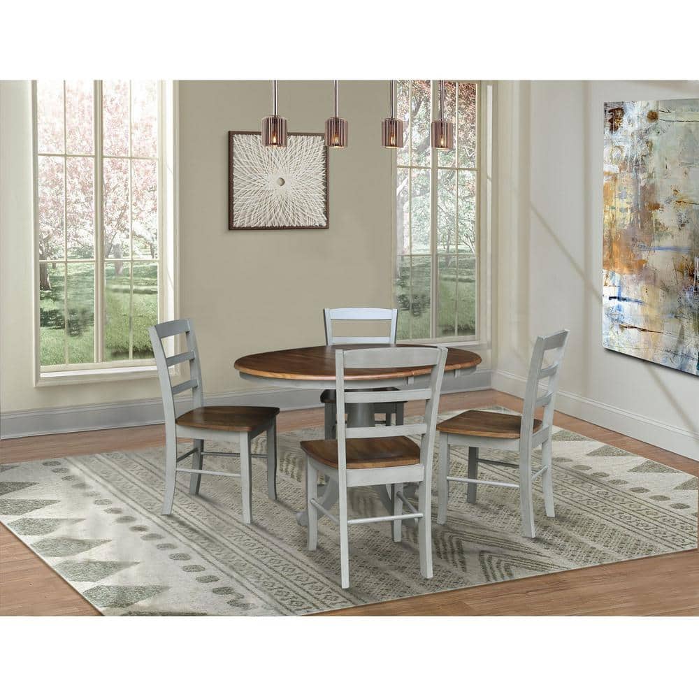 Set of 2 Distressed Hickory & Stone High Slat Ladderback Wood Chairs