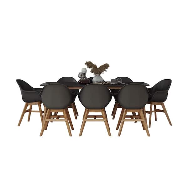 Unbranded Midtown Concept Lyon 9-Piece Black Chairs Indoor Dining Plastic Top Table Dining Set Kitchen Table with Chairs