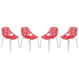 Asbury Modern Stackable Dining Chair With Chromed Metal Legs Set of 4 in Red