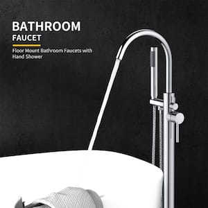Single-Handle Freestanding Tub Faucet Brass Bathtub Faucet with Handheld Sprayer in Chrome