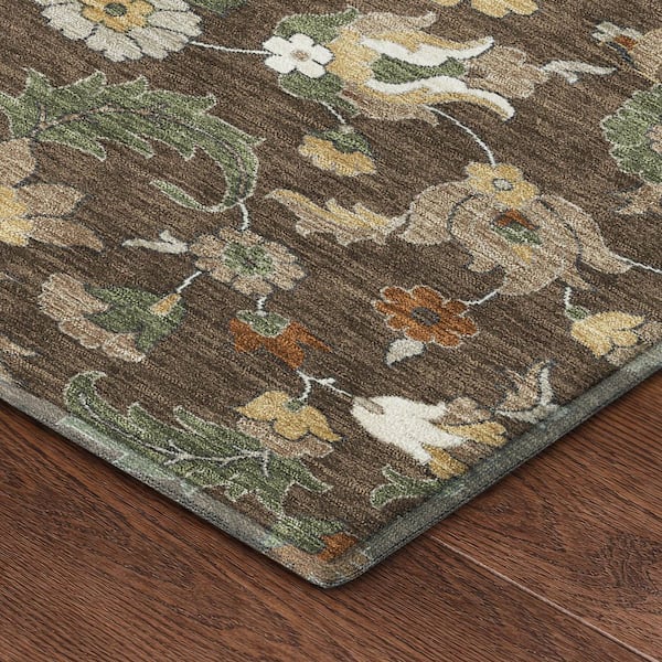 Mayfield Premium Machine Washable Abstract AMF2473 Chocolate 8 ft. x 8 ft. Round Rug