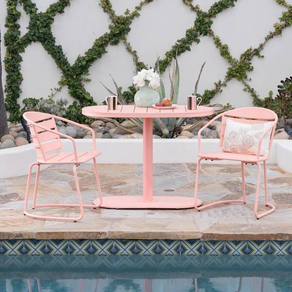 Pink 3-Piece Metal Outdoor Bistro Set with Coffee Table 0CRL-EOP