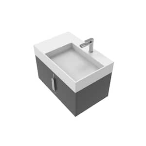 30 in. W x 18.9 in D x 19.75 in H Single Right Sink Bath Vanity in Black w Brushed Nickel Trim w Solid Surface White Top