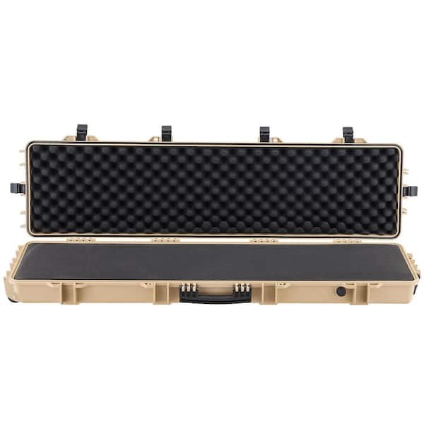 Hard Rifle Case 54.3 in. Khaki Backpack Lockable Rifle Case with Pre-Cut Foams Movable Gun Storage with Wheels IP67
