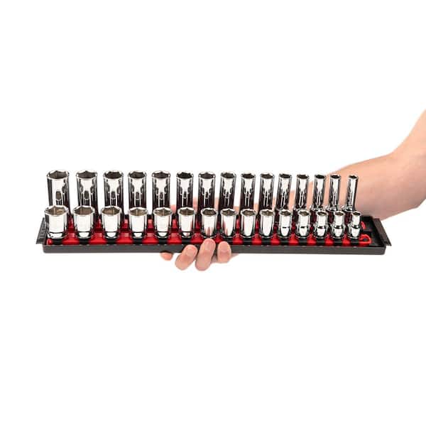 TEKTON 1/2 in. Drive 6-Point Socket Set with Rails (10 mm-24 mm) (30-Piece)  SHD92211 The Home Depot