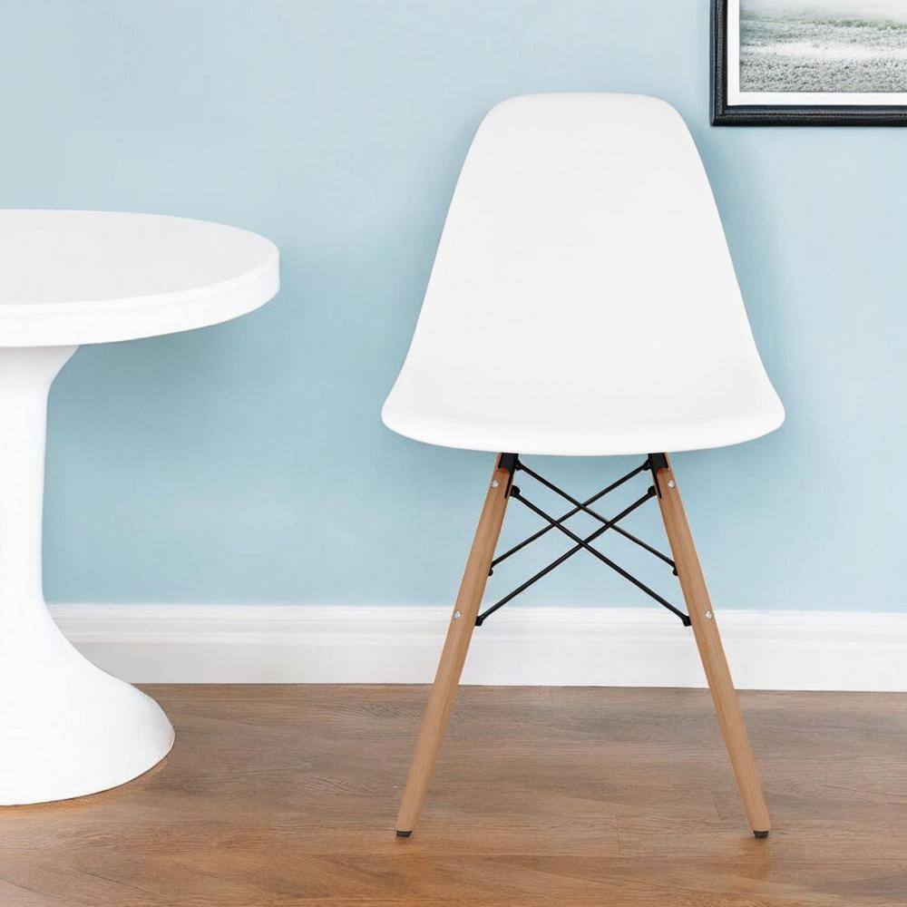 HomeRoots White And Natural Heavy Duty Plastic And Wood Side Chair