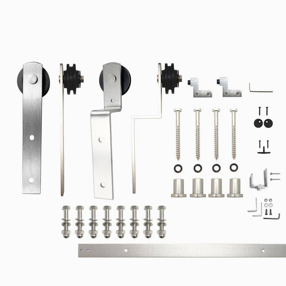 5.5 ft./66 in. Brushed Nickel Single Track Bypass Sliding Barn Door Hardware Kit Straight Design Roller for Double Doors price history on PriceWatchPro
