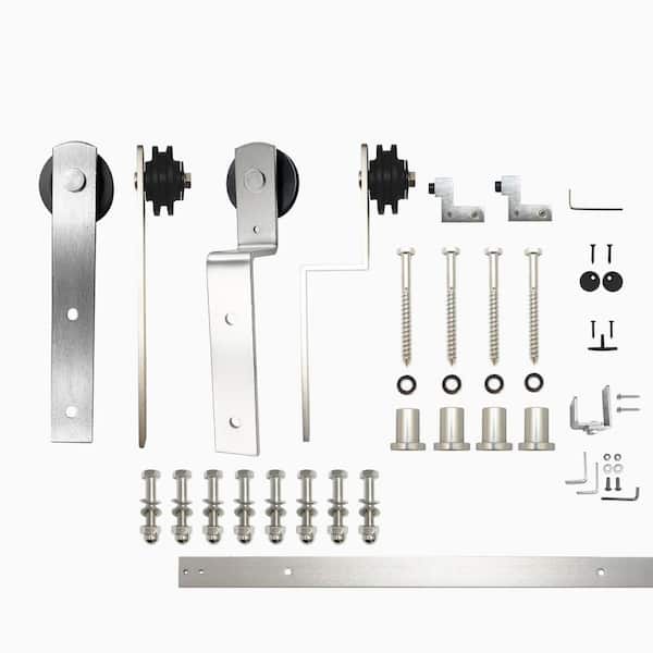 HOMACER 5.5 ft./66 in. Brushed Nickel Single Track Bypass Sliding Barn Door Hardware Kit Straight Design Roller for Double Doors