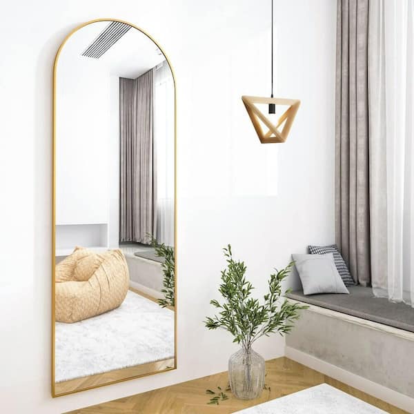 Gold 64 in. x 21 in. Full-Length Rectangle Nano Glass Mirror, Standing or Wall-Mounted