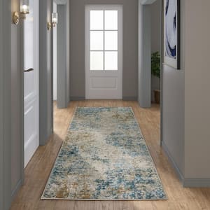 Amelia Cream/Blue 2 ft. x 7 ft. Abstract Area Rug
