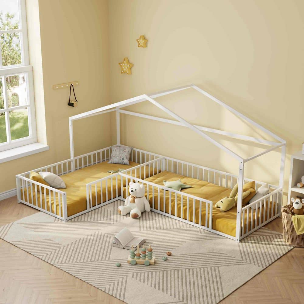 White Metal Frame Twin Platform Bed with Fence price history on PriceWatchPro