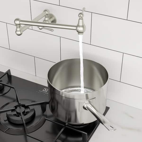 Logmey Wall Mounted Pot The - Swing Depot Joint Arms Home with in Faucet Brushed Double Filler LM-RQ002RSS