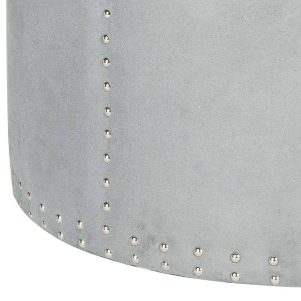 Transitional 34'' Gray Velvet Round Cocktail Ottoman with Nailhead Trim