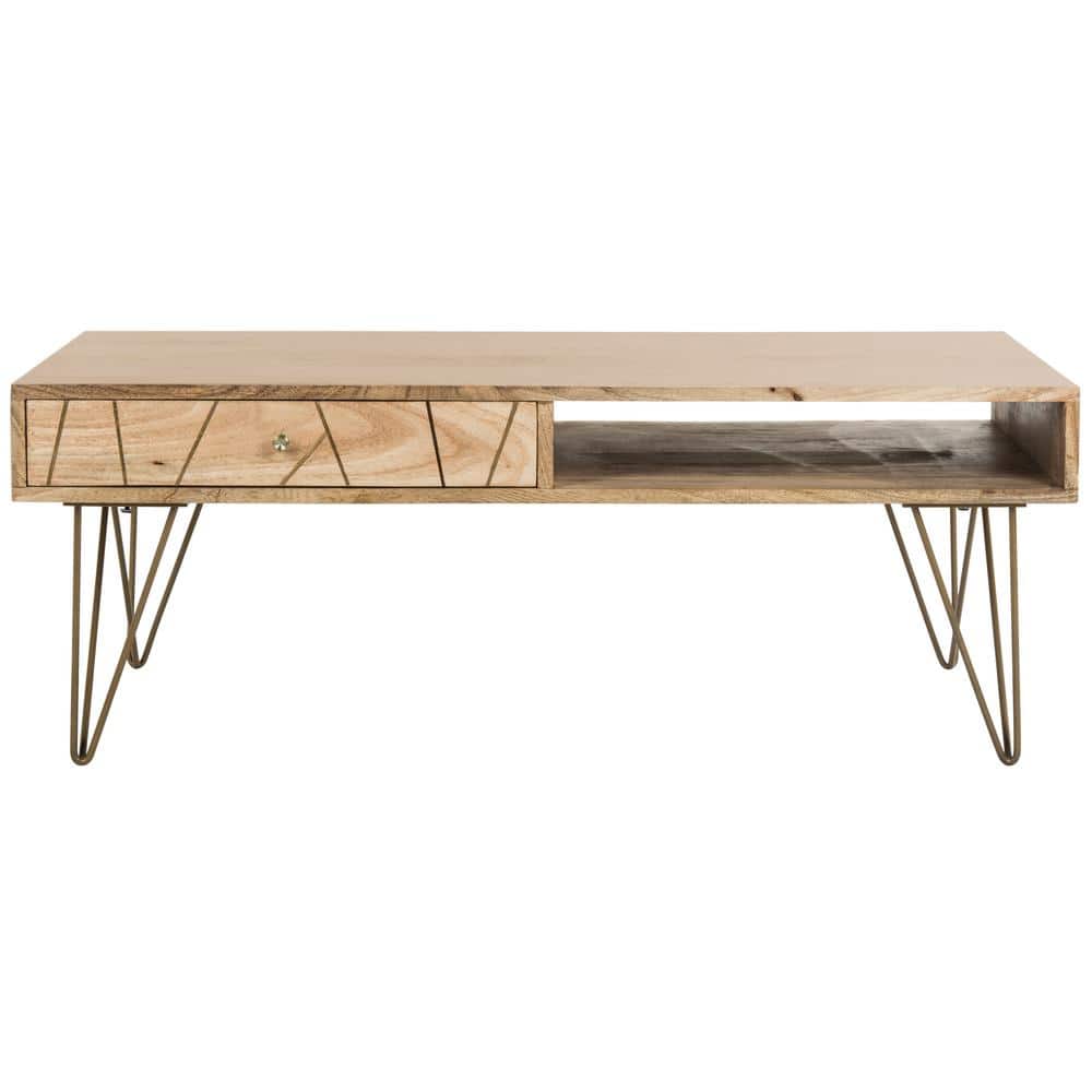 Transitional Mango Wood Rectangular Coffee Table with Storage