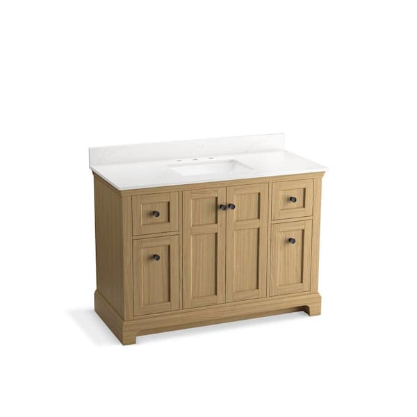 Baskin 48 in. Single Sink Light Oak Bath Vanity with Bianco Bella Quartz Top