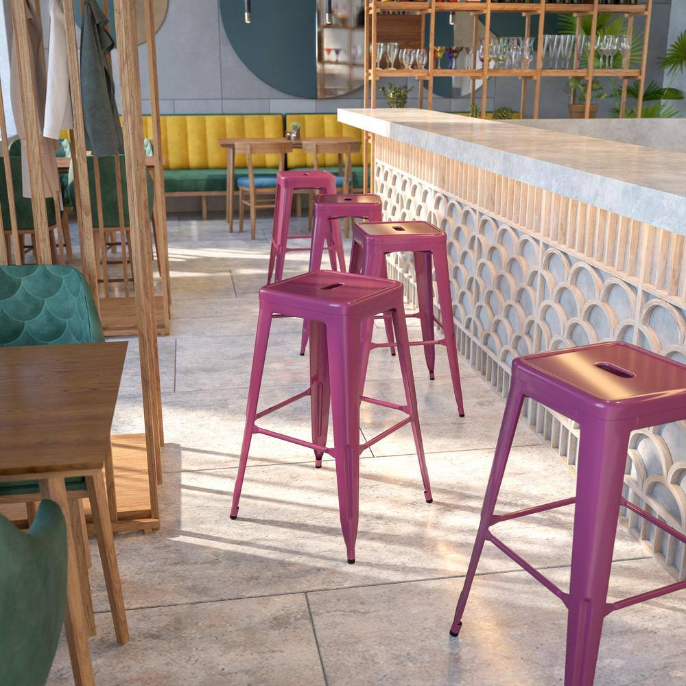 30'' Purple Metal Indoor-Outdoor Stackable Barstool