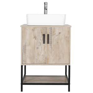 24 in. W x 20 in. D x 31.5 in. H Freestanding Bath Vanity in Oak with 1-Ceramic White Vessel Top with Chrome Faucet