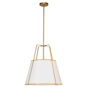 Trapazoid 3- -Light Gold Pendant with White Fabric Shade