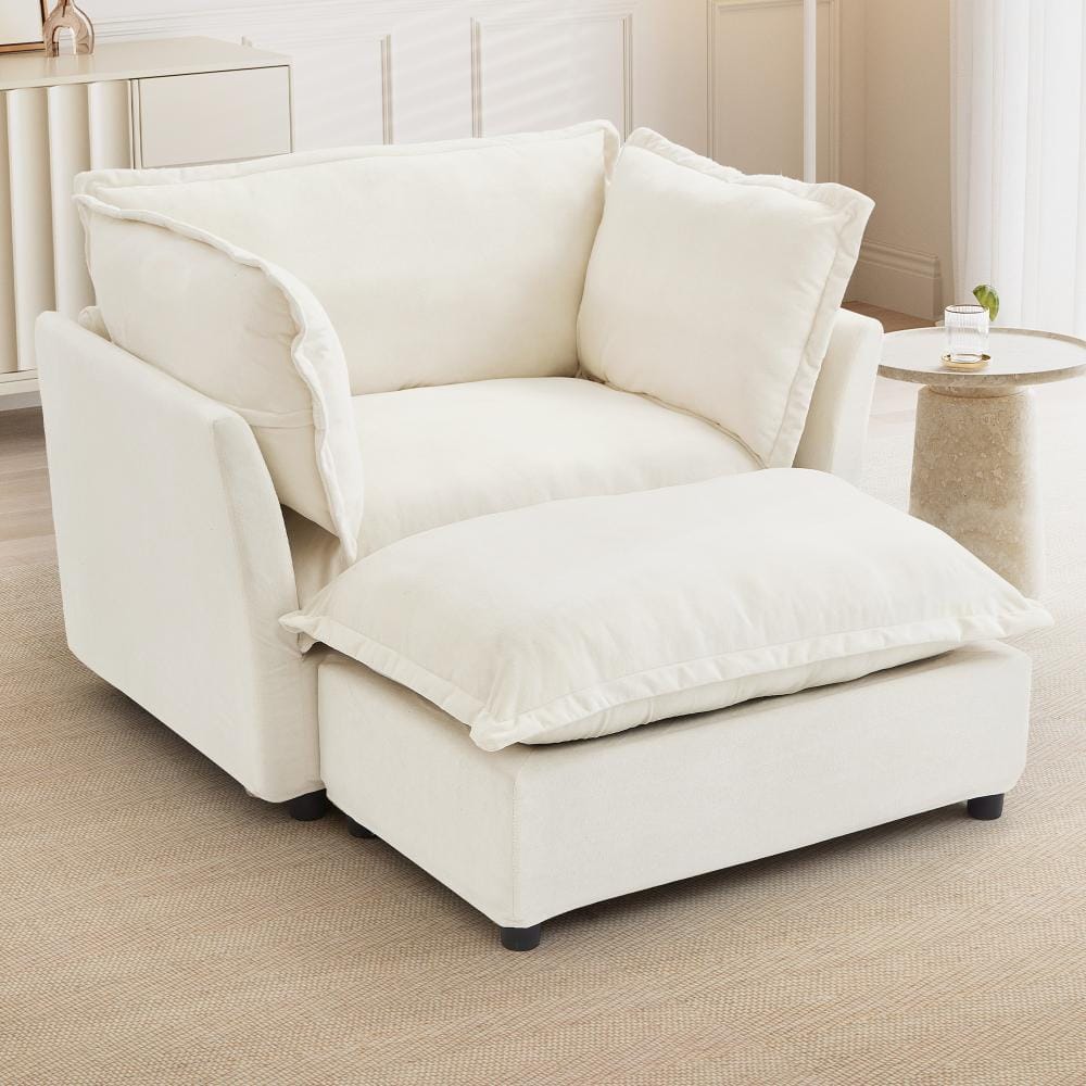 45.2 in. Chenille Upholstered Modern Armchair with Movable Ottoman and Soft Pillows in Beige price history on PriceWatchPro