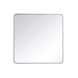 Timeless Home 36 in. W x 36 in. H x Modern Soft Corner Metal Rectangle Silver Mirror