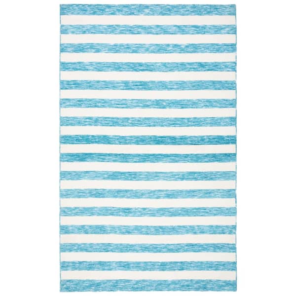 SAFAVIEH Easy Care Blue/Ivory Doormat 3 ft. x 5 ft. Machine Washable Striped Abstract Area Rug