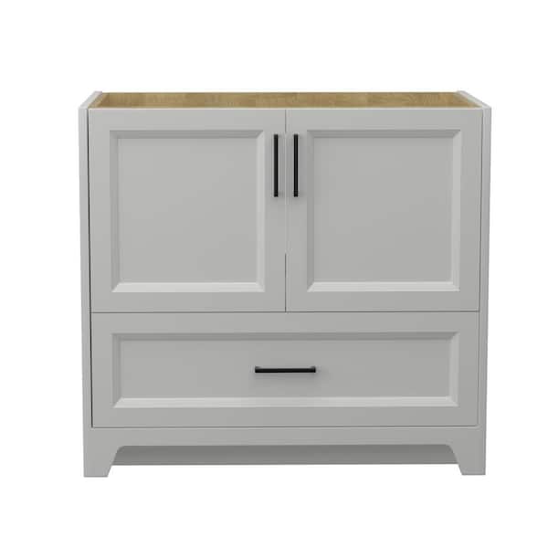Zeafive 36 in. Bath Vanity Cabinet without Top in Light Gray Solid Wood Bathroom Vanity Base freestanding Assembled