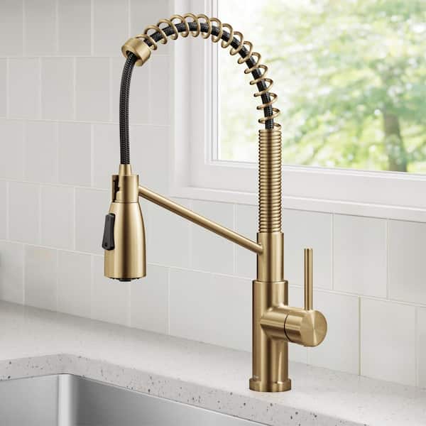 Coda Commercial Style 2-Function Single Handle Pull Down Sprayer Kitchen Faucet in Spot-Free Brushed Brass