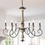 Farmhouse Classic Weathered Wood Island Chandelier, Candlestick 6-Light Rusty Bronze Rustic Light with Glittering Gold