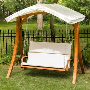 85 in.x 51 in. x 79 in. Solid Wood Larch Medium Brown Wooden Patio Swing Seater with Canopy