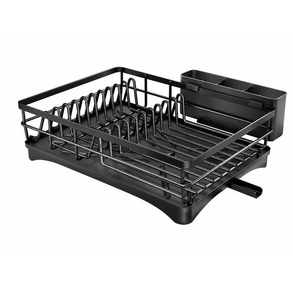 Black Stainless Steel Dish Drying Rack with Drainboard and 3-Slot Utensil Holder for Countertop and Sink price history on PriceWatchPro