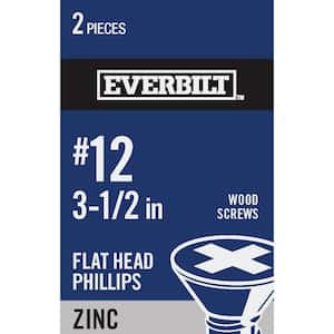 #12 x 3-1/2 in. Phillips Flat Head Zinc Plated Wood Screw (2-Pack)