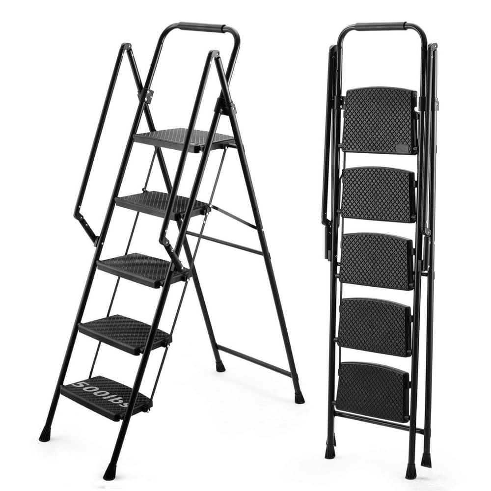 5-Step Steel Lightweight Folding Step Stool (10 ft. Reach), 500 lbs. Load Capacity, w/ Anti Slip Wide Pedals and Handle price history on PriceWatchPro