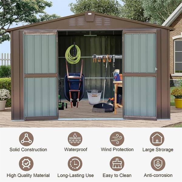 Boosicavelly 10 ft. W x 8 ft. D Brown Metal Storage Shed with