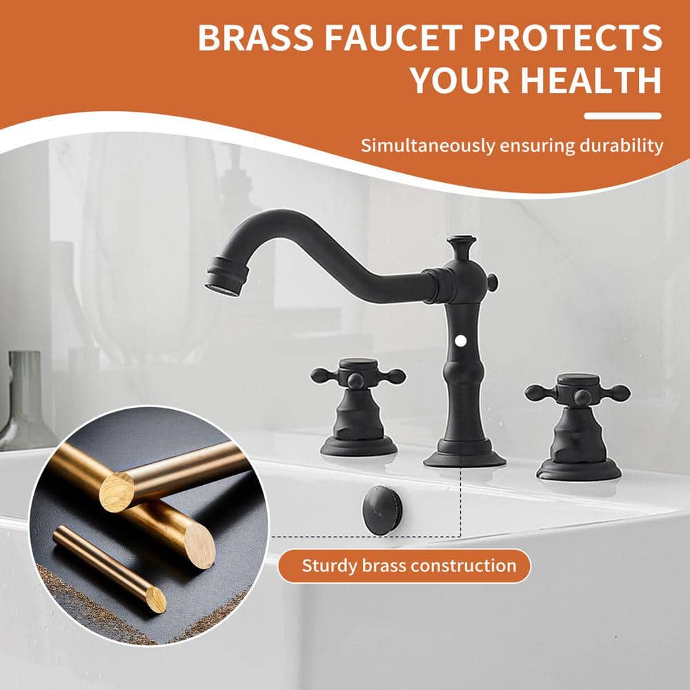 Matte Black 8-Inch Widespread 2-Handle Bathroom Faucet with Drain Kit
